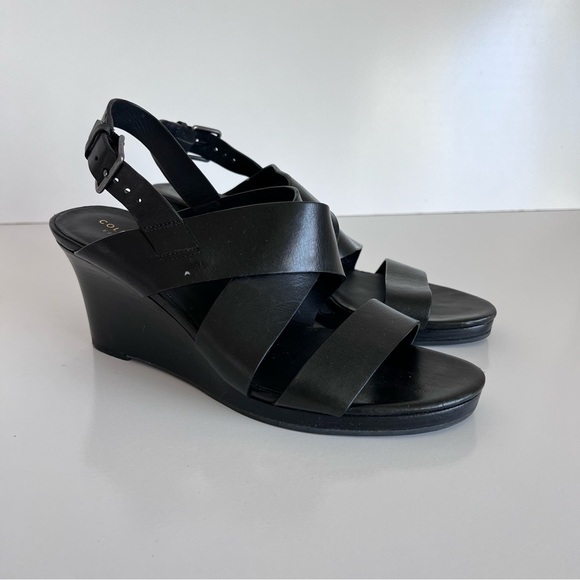 Cole Haan Women’s Penelope Black Leather Wedges 8.5B - Picture 1 of 14